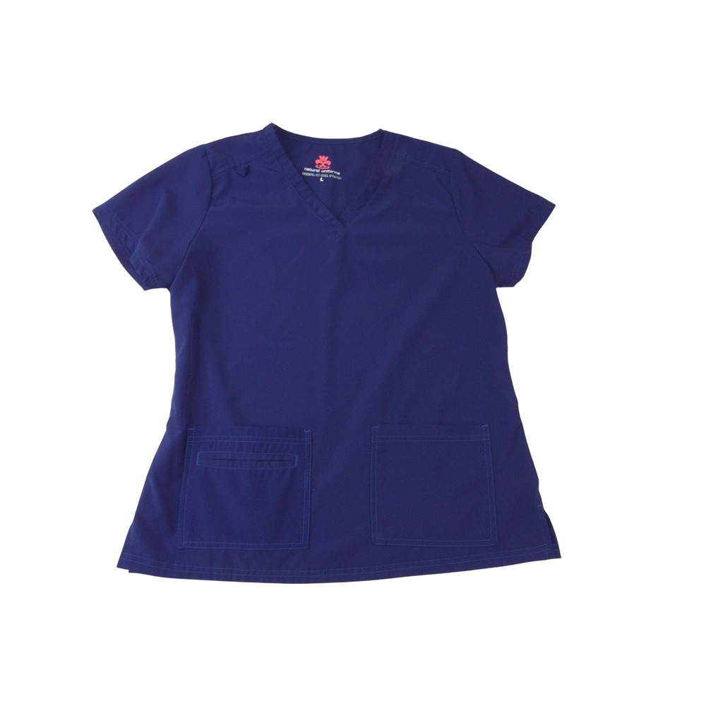Natural Uniforms Navy Blue Modern Fit Cool Stretch V-Neck Scrub Top Large 3835